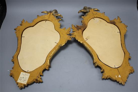 A pair of Italian giltwood cartouche shaped wall mirrors, width 25cm, height 43cm